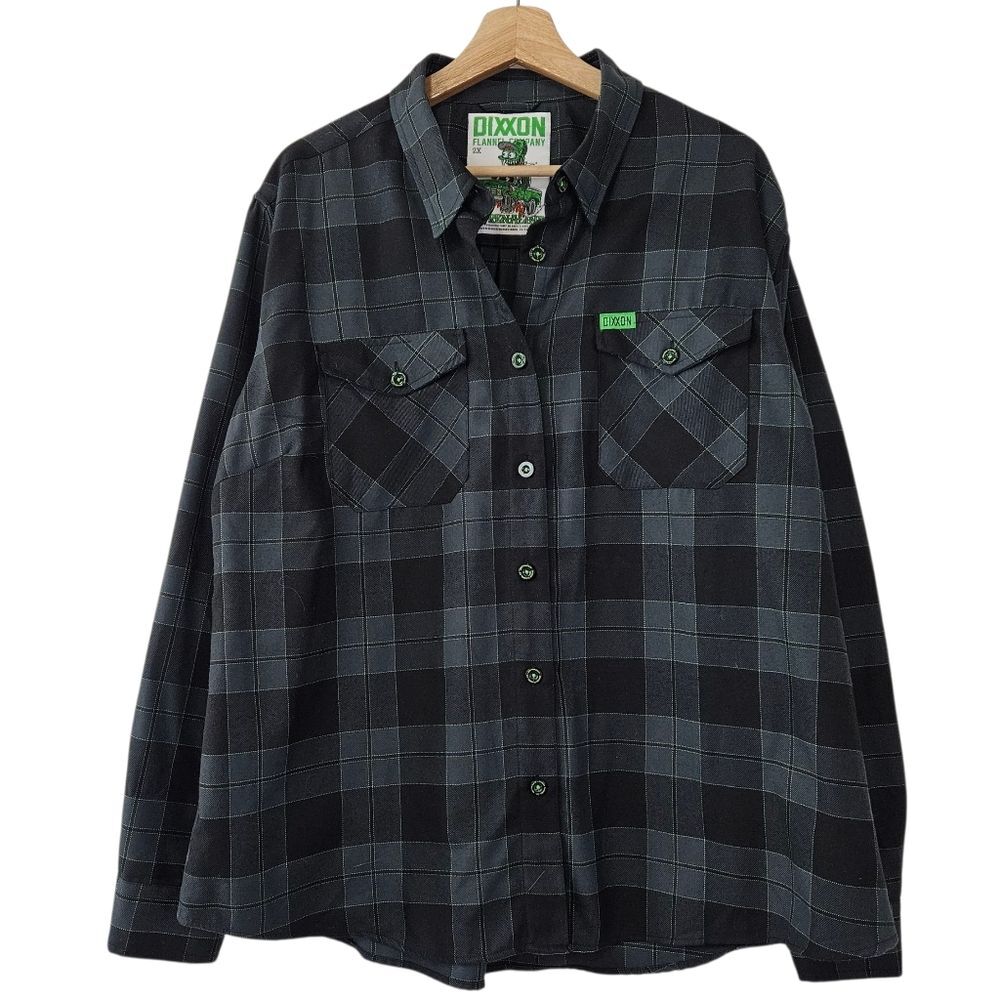 Dixxon Flannel Co. Gray Black Plaid Long Sleeve Womens Button Down Shirt 2X